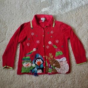 Tiara International Christmas Collection Cardigan Sweater Santa Reindeer Size 2X